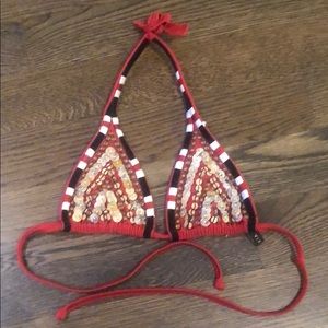 bikini top with metal embellishments and velvet details